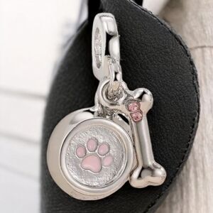 Dog Mom 🐾 Pet Love Charm Bracelet Charms Rhinestone Pink Bowl Paw Print Dangle
